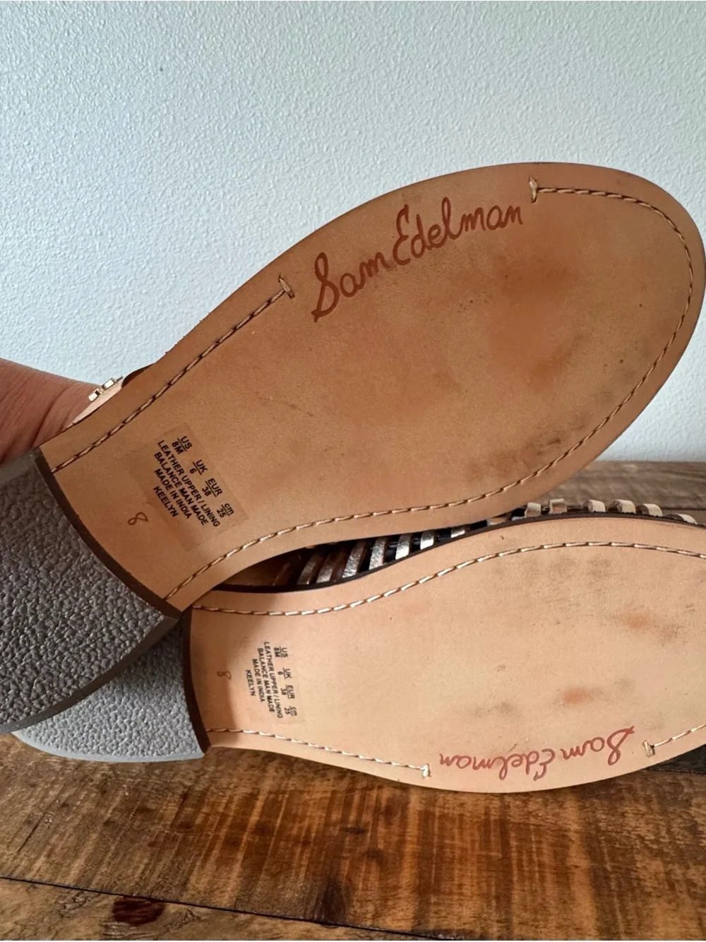 Sam Edelman Keelyn Women’s Leather Woven Slide Mules in Blush Gold Metallic